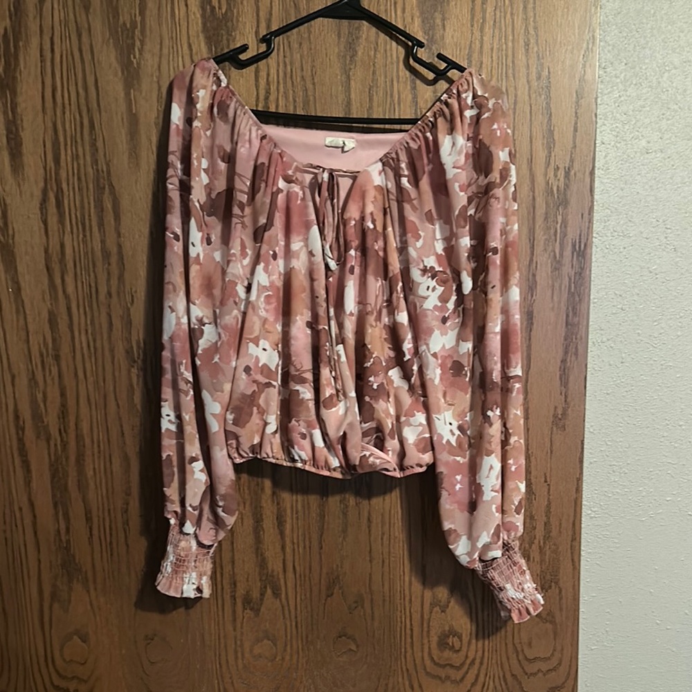 Peach Love California Pink Smocked Long Sleeve Blouse